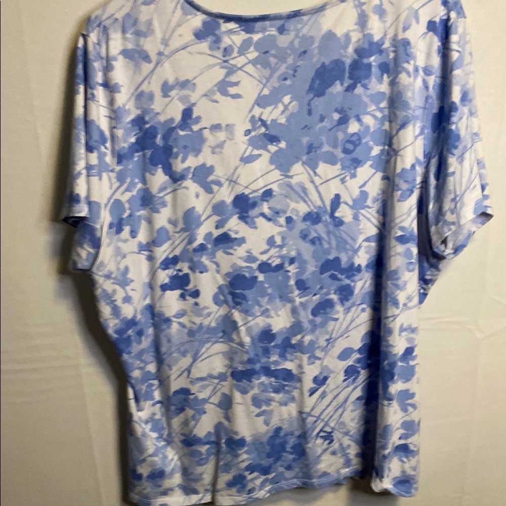 Talbots Blue and White Wrap Blouse Short Sleeve - Picture 4 of 8
